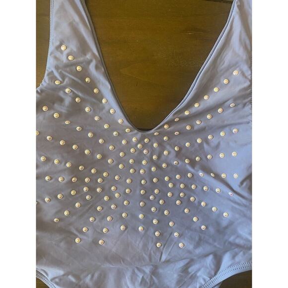 Womens Gianni Bini Purple Pearl Detail Front Cheeky One Piece Size Medium - Picture 2 of 7